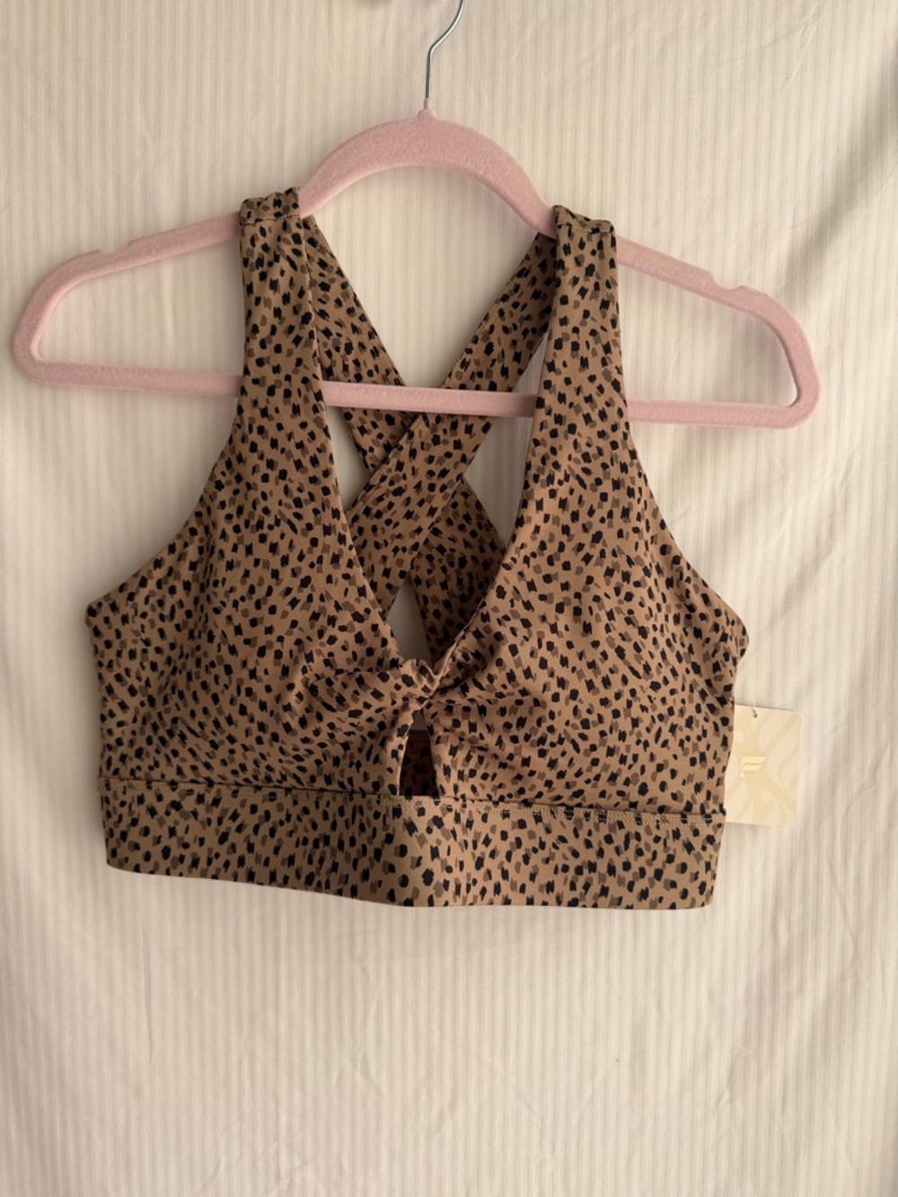Fabletics Leopard Print Strappy Sports Bra - Tan & Black